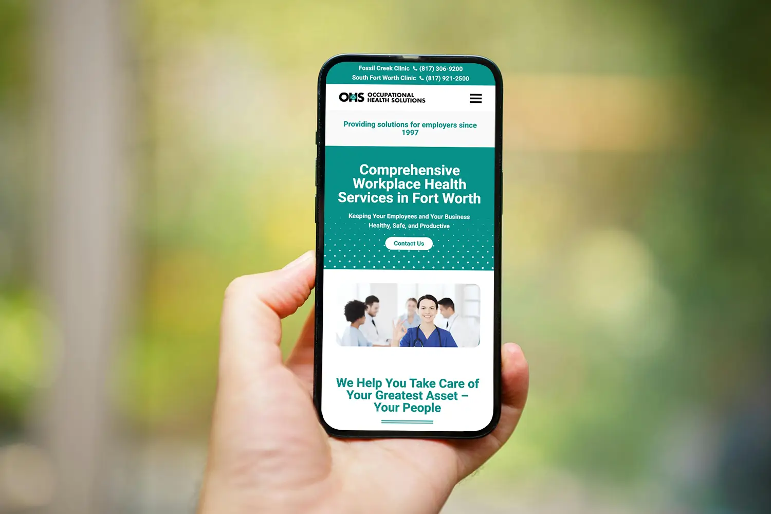 Portfolio example of Occupational Health Services mobile website.