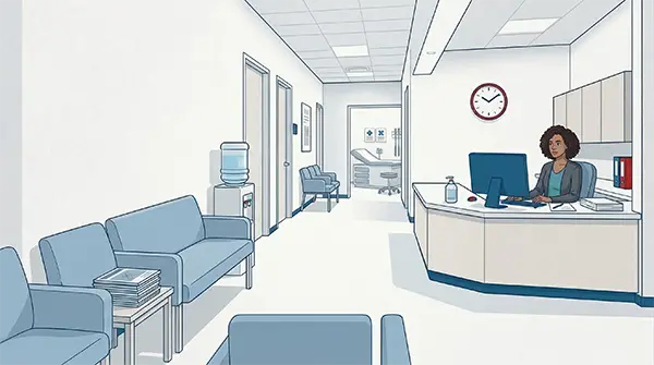 Empty waiting room graphic